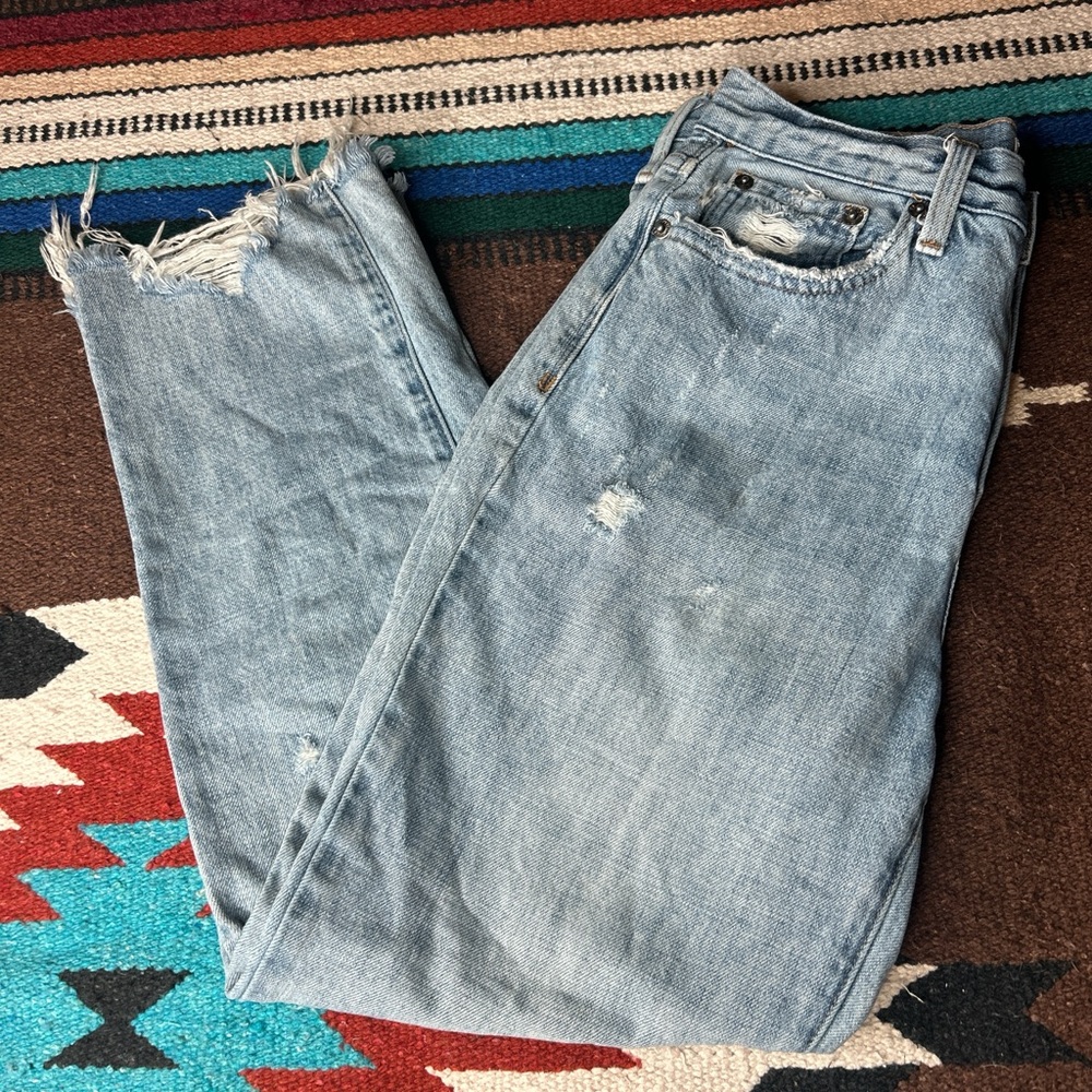 Pistola Faded Blue Distressed Button Fly Denim Jeans grunge boyfriend comfort